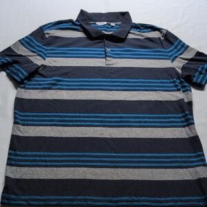 Calvin Klein Blue and Gray Striped Polo Shirt